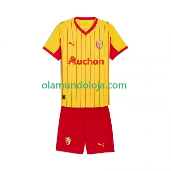 Camisola RC Lens Criança Equipamento Primeiro 2025-2026 Manga Curta